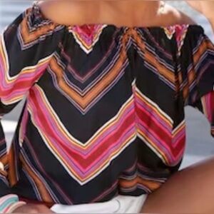 Women's Off-Shoulder Chevron Top - Black, Pink, Orange